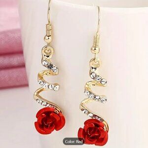 Rose drop Floral sparkly rhinestone Fashion Earrings set